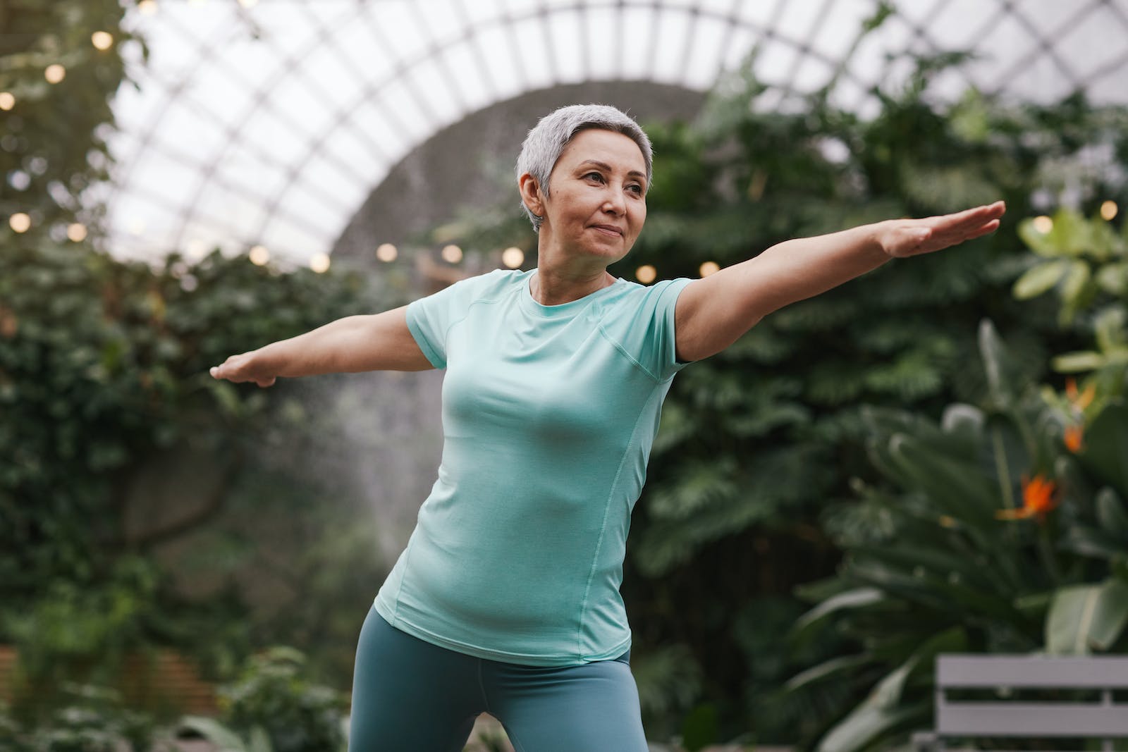 Woman Doing Warrior Pose Exercise on Senior Mental Health