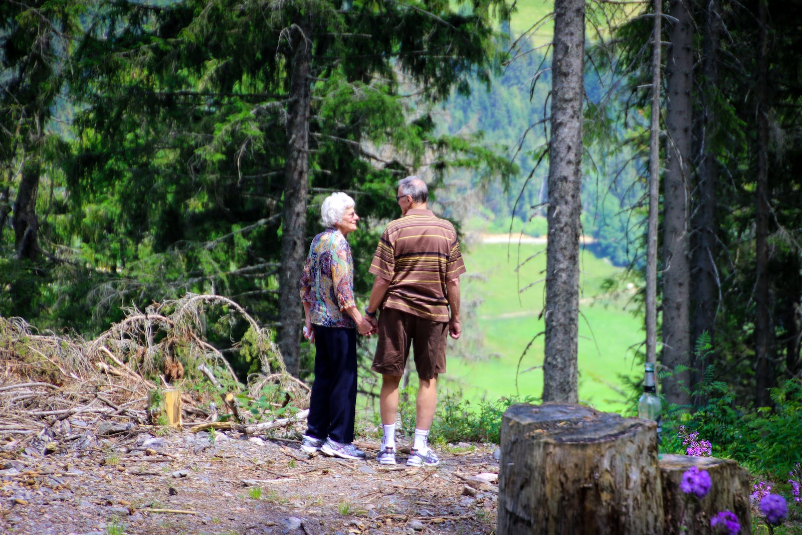 Two People Standing in Forest Safe Exercise Environment for Seniors